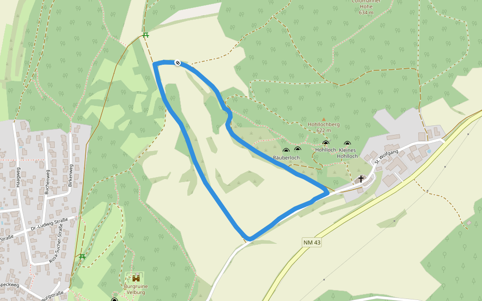 Hohllochberg walking route map in Velburg