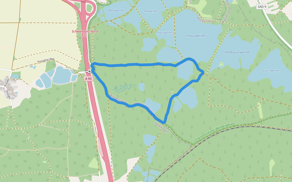 Charlottenhofer Weihergebiet walking route map in Schwandorf
