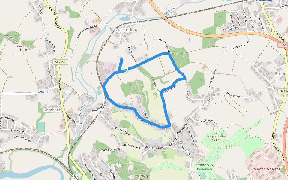 Brücklweg walking route map in Cham