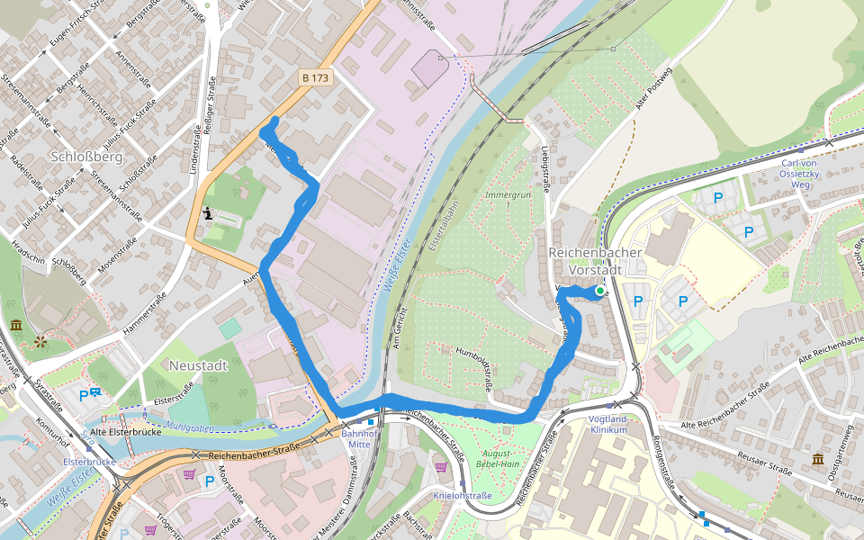 Stresemannstrabe walking route map in Plauen