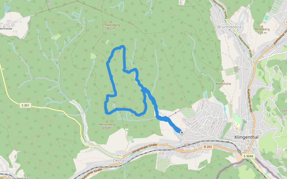 Schwarzbergweg walking route map in Klingenthal