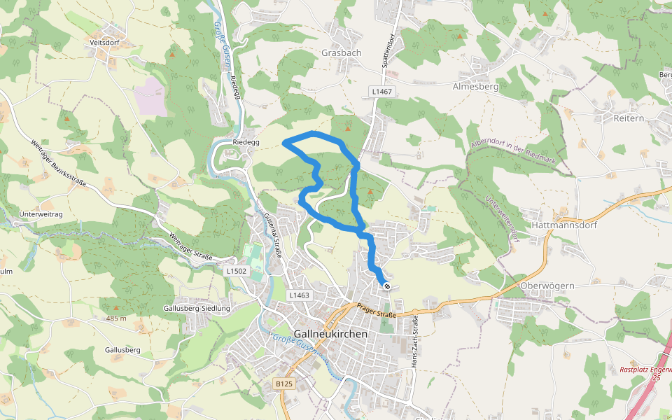 Am Rosengarten walking route map in Gallneukirchen