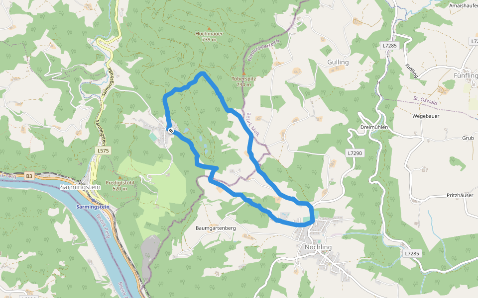 Toberspitz walking route map in Waldhausen im Strudengau