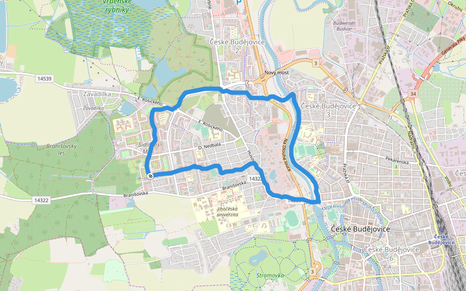 Vltava mezi CB a Hlubokou n.V. walking route map in České Budějovice
