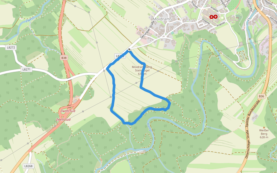 Moidramsberg, Steinhügel walking route map in Zwettl