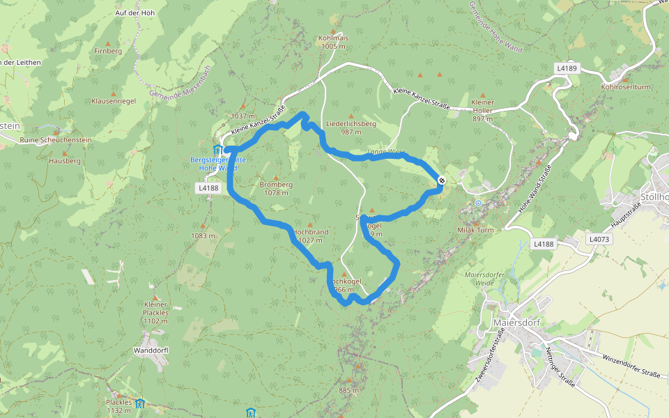 Weiße Wand walking route map in Maiersdorf