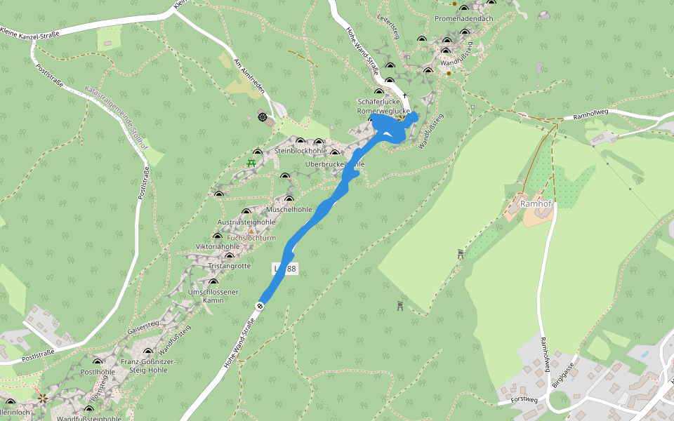 Zahmer Fuchslochsteig walking route map in Hohe Wand-Stollhof