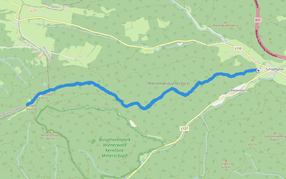 Voralpenweg 04 (Abstecher Schöpfl) walking route map in Klausen-Leopoldsdorf