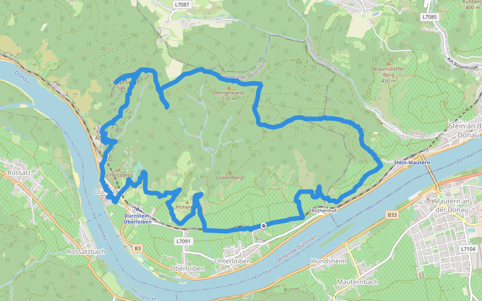 Kreuzung Vogelberg walking route map in Dürnstein