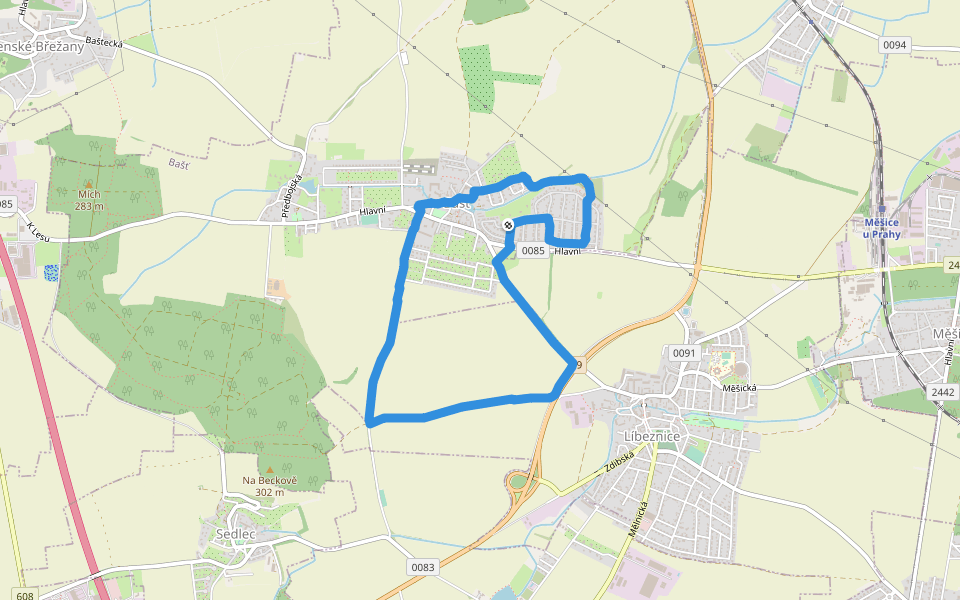 Náves walking route map in Bašť