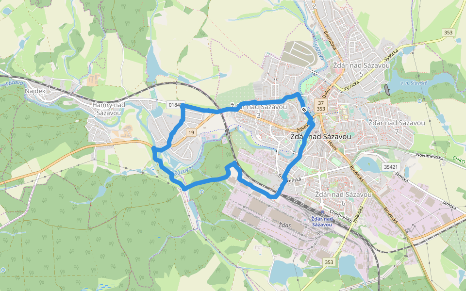 Park na Farčatech walking route map in Žďár nad Sázavou