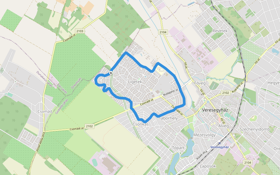 Veresegyház kerékpárút walking route map in Veresegyház