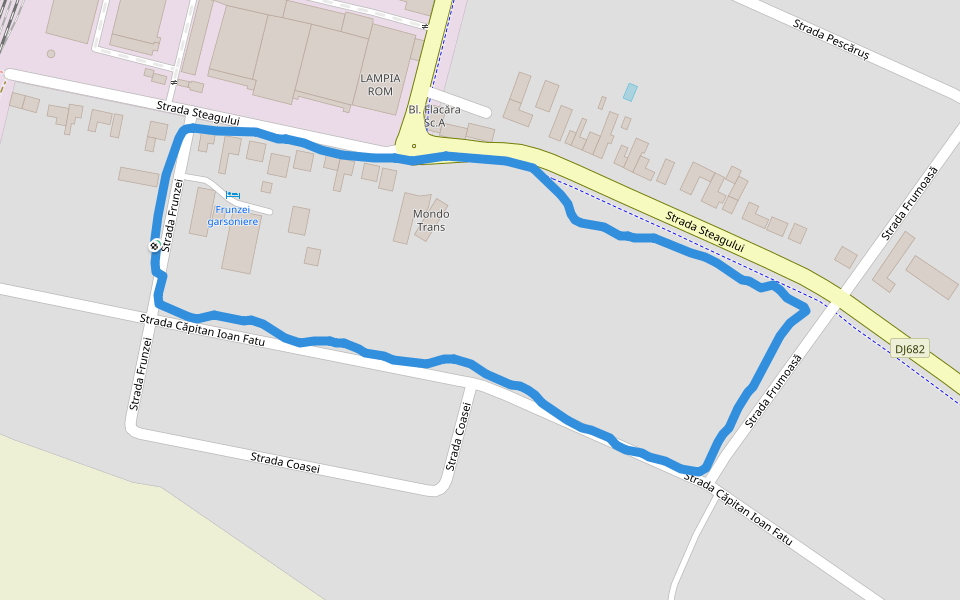 Frunzei garsoniere walking route map in Arad