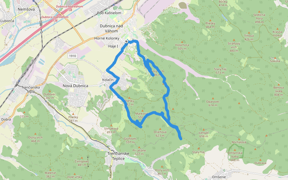 8 - Prírodné pomery III walking route map in Dubnica nad Váhom