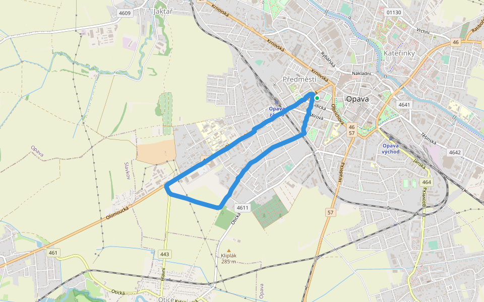 Horovo náměstí walking route map in Opava