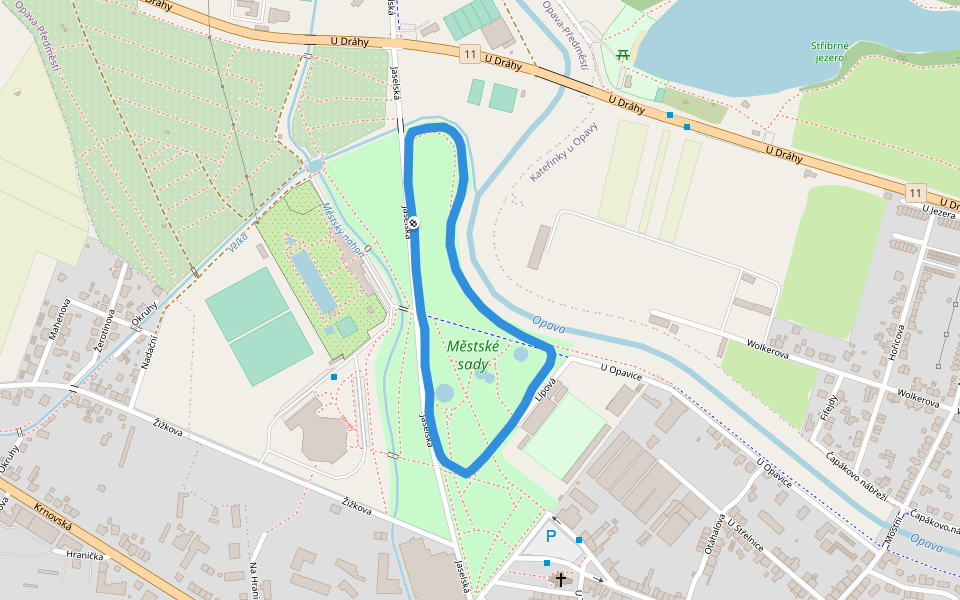 Městské sady walking route map in Opava