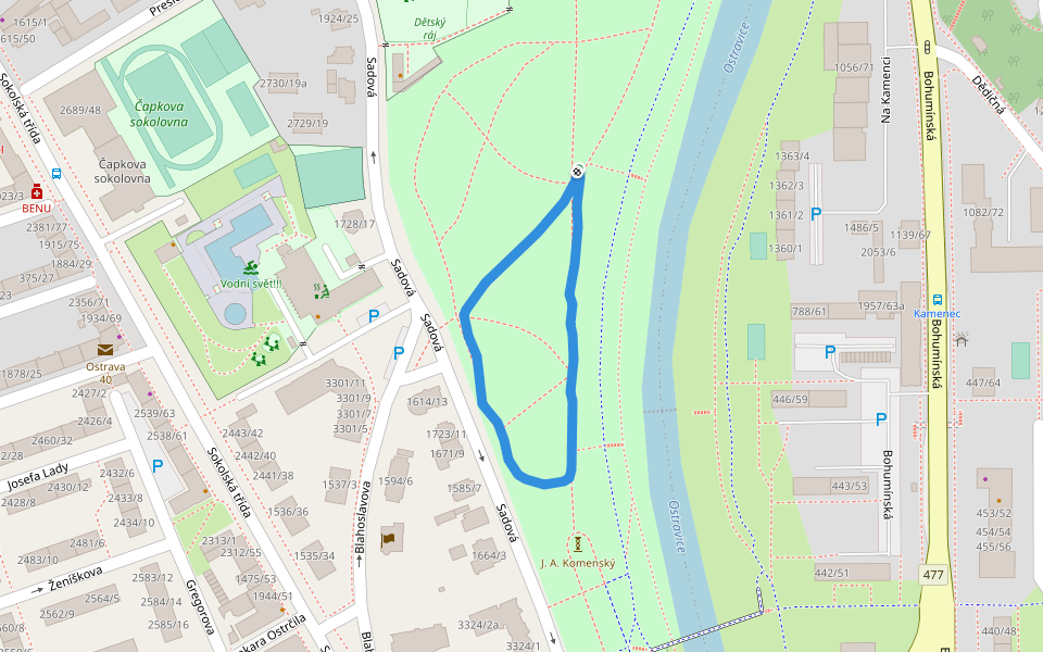 Komenského sady walking route map in Mořkov