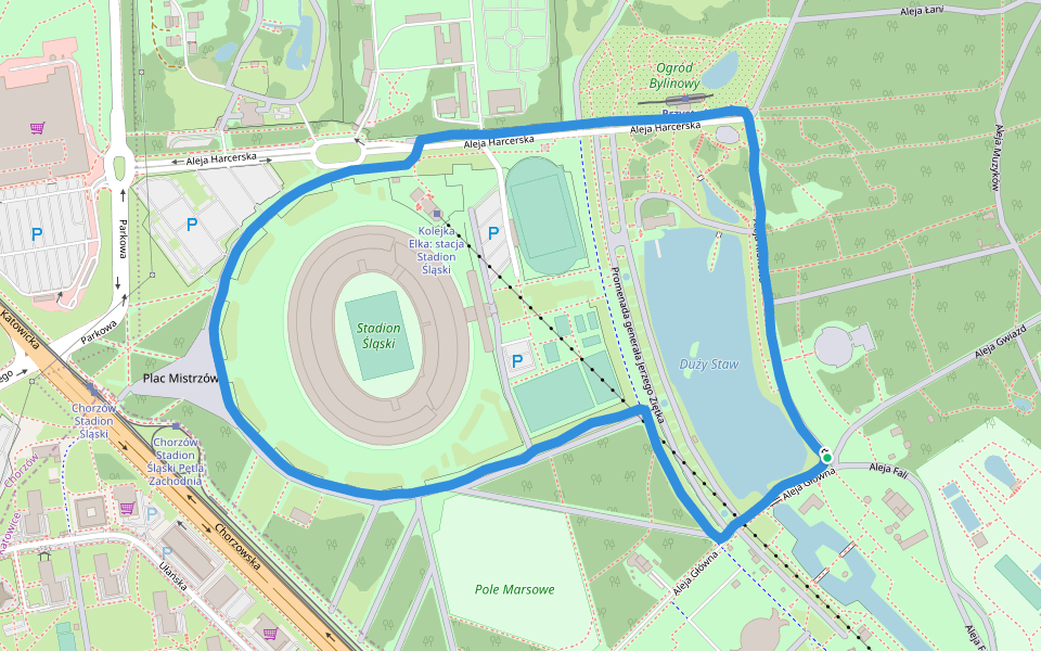 Park Śląski walking route map in Chorzów