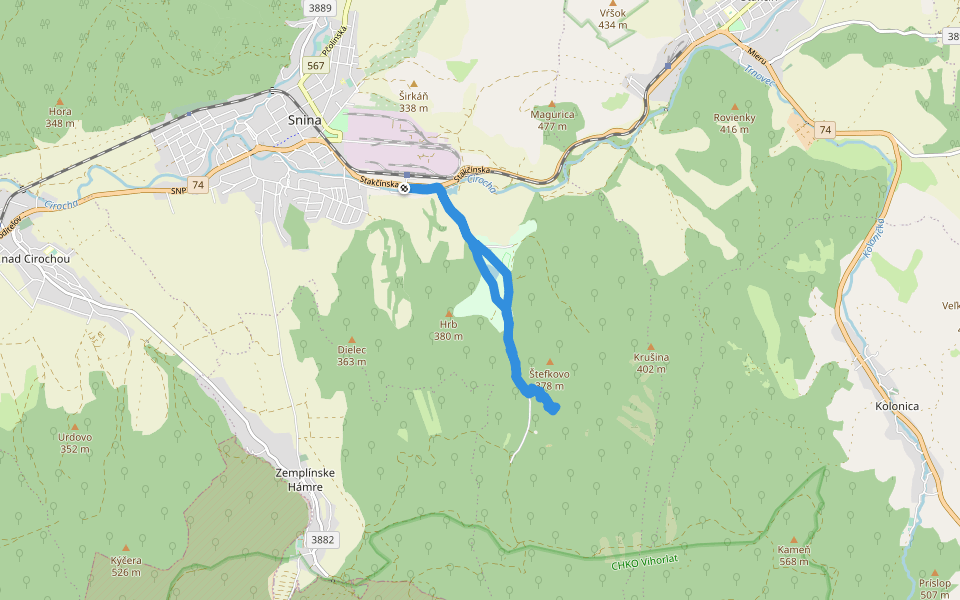 Štefkovo walking route map in Snina