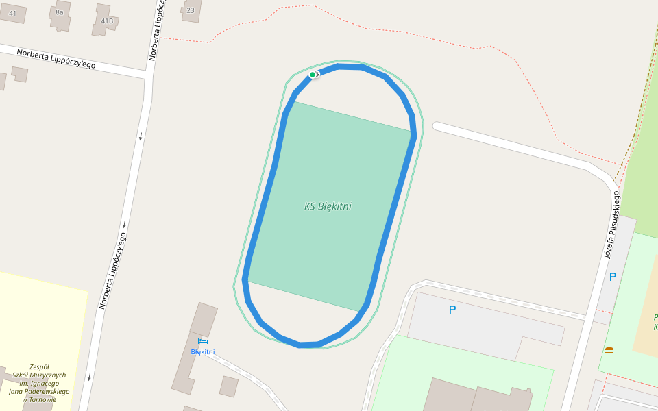 KS Błękitni walking route map in Tarnów