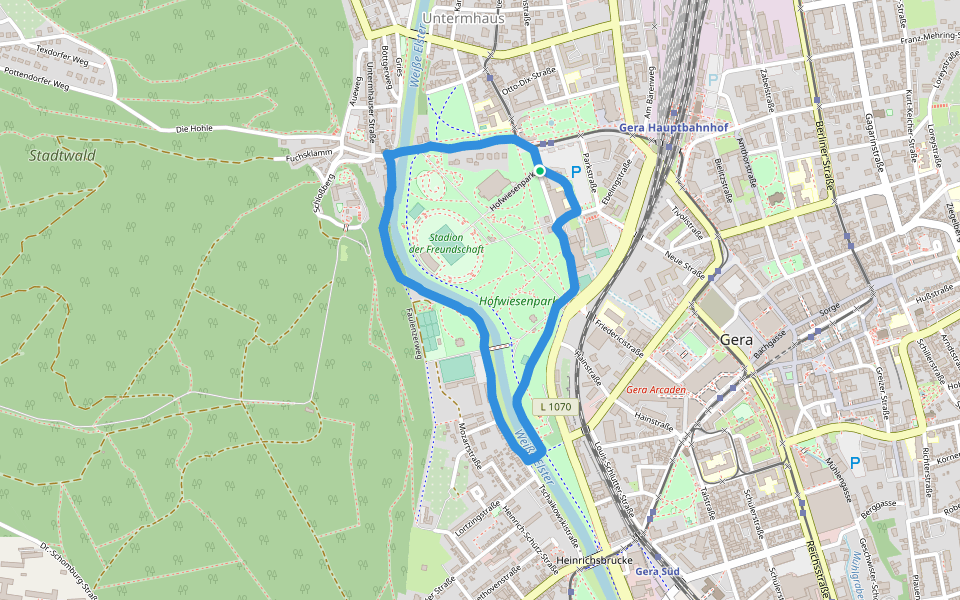 Hofwiesenpark walking route map in Gera
