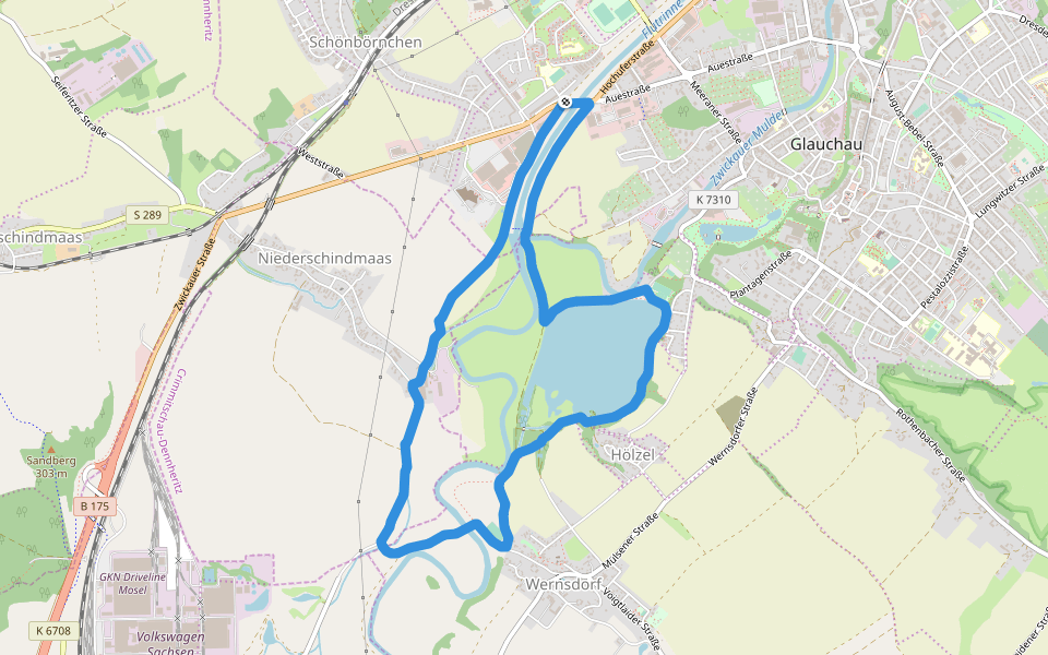 Stausee Glauchau walking route map in Glauchau