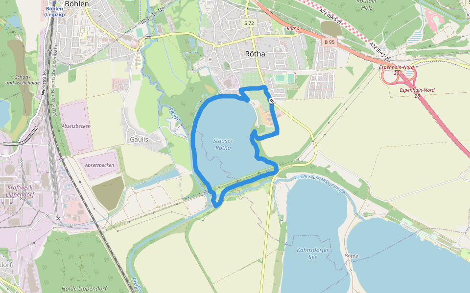 Stausee Rötha walking route map in Rötha