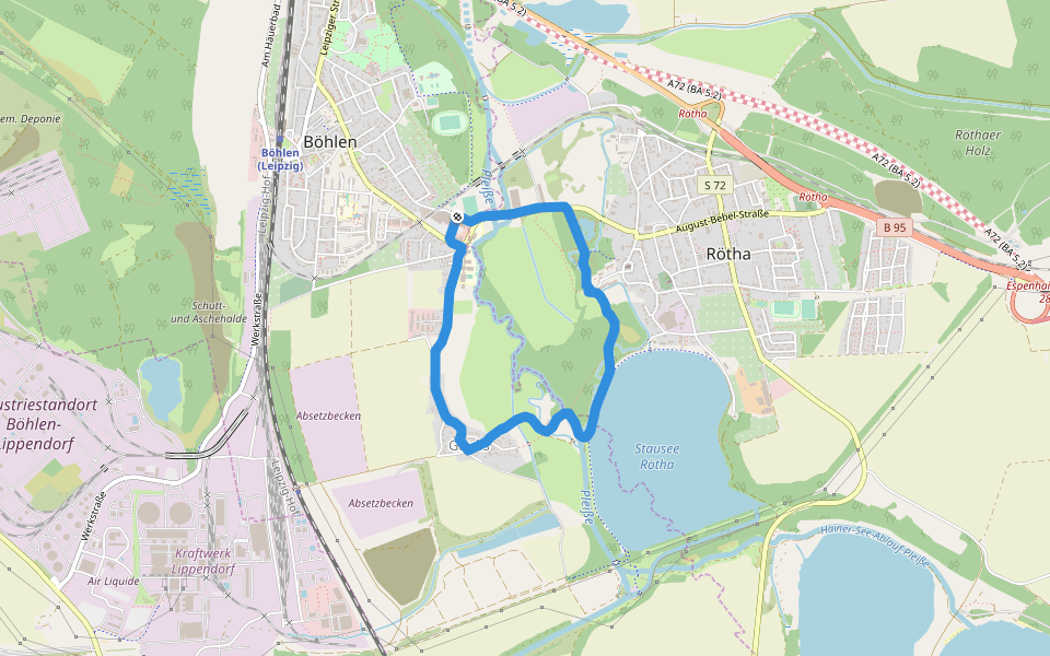Stausee Rötha walking route map in Böhlen