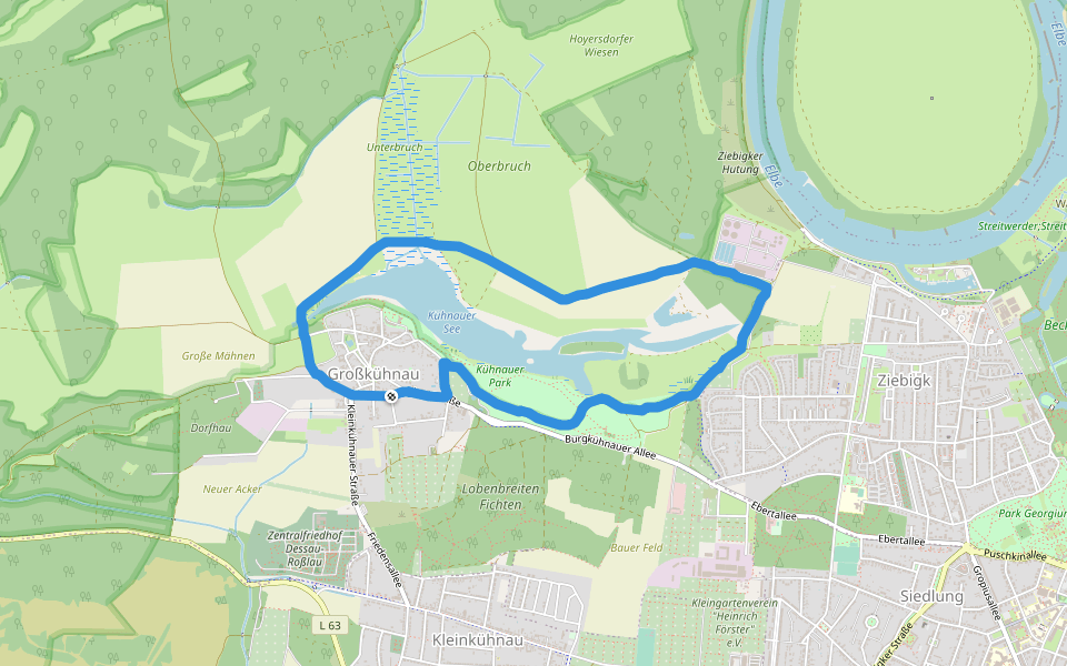 Kühnauer Park walking route map in Dessau-Roßlau