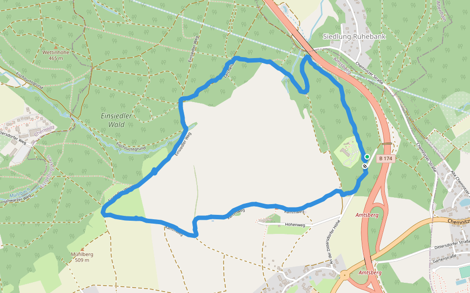 Einsiedler Weg walking route map in Amtsberg