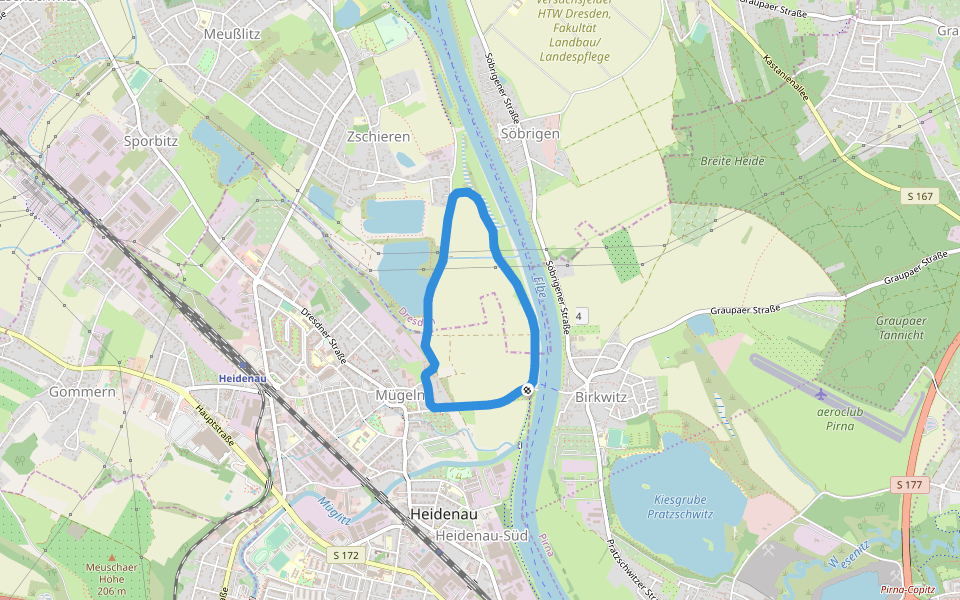 Kiesgrube Zschieren walking route map in Heidenau