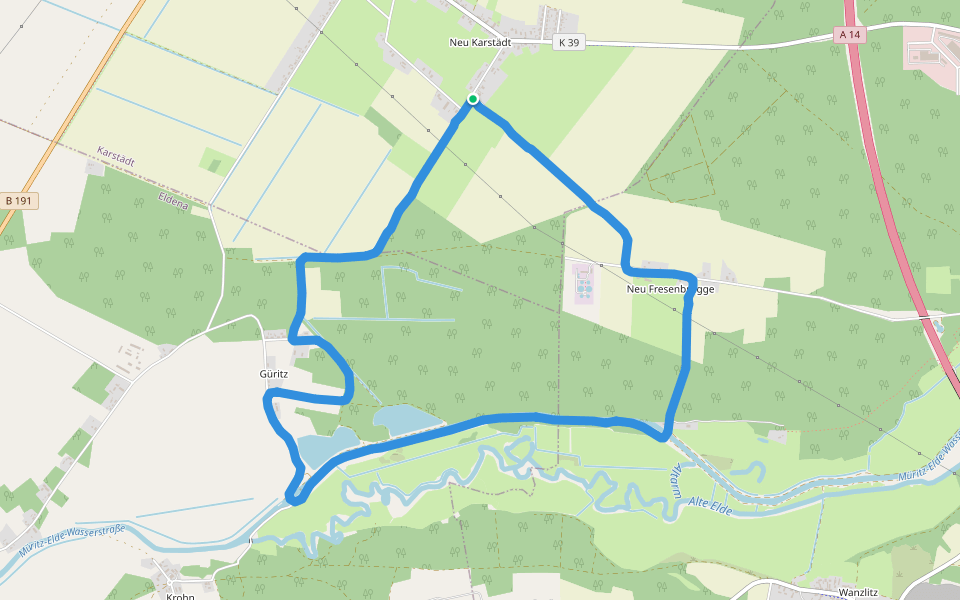 1. Weltkrieg walking route map in Karstädt
