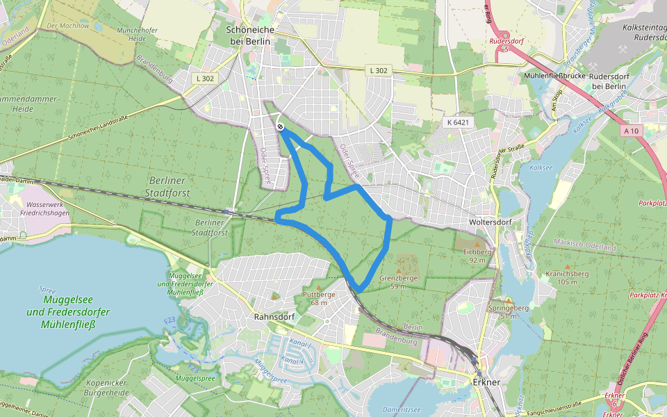 Berliner Stadtforst walking route map in Schöneiche bei Berlin