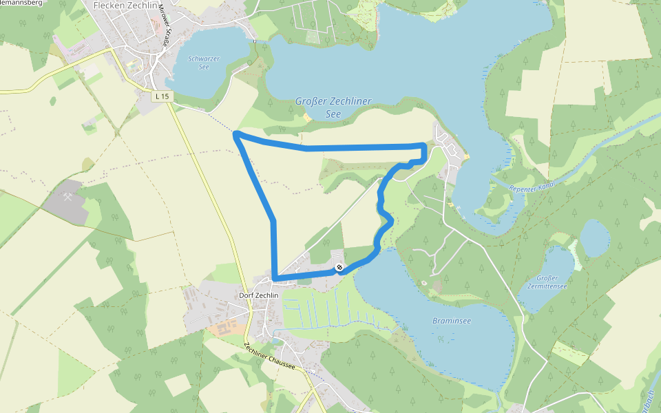 Braminsee walking route map in Rheinsberg