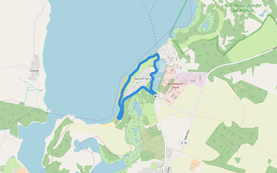 Claassee walking route map in Rechlin