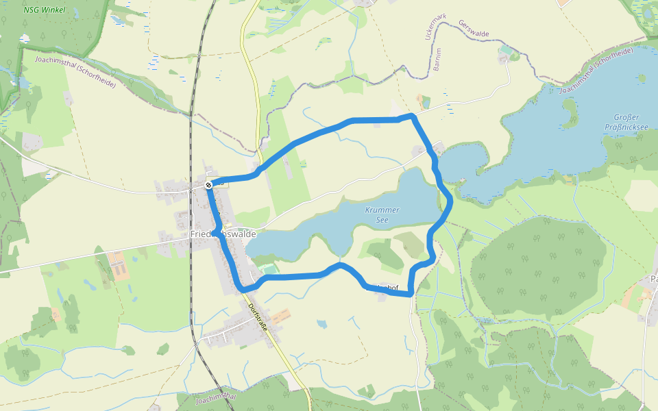 Großer Präßnicksee walking route map in Friedrichswalde