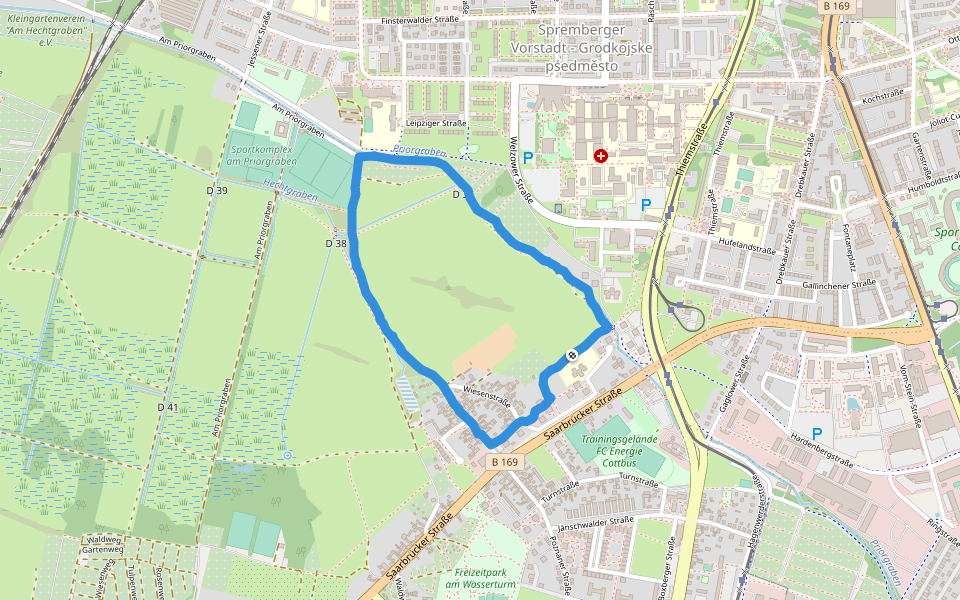 Sportkomplex am Priorgraben walking route map in Cottbus