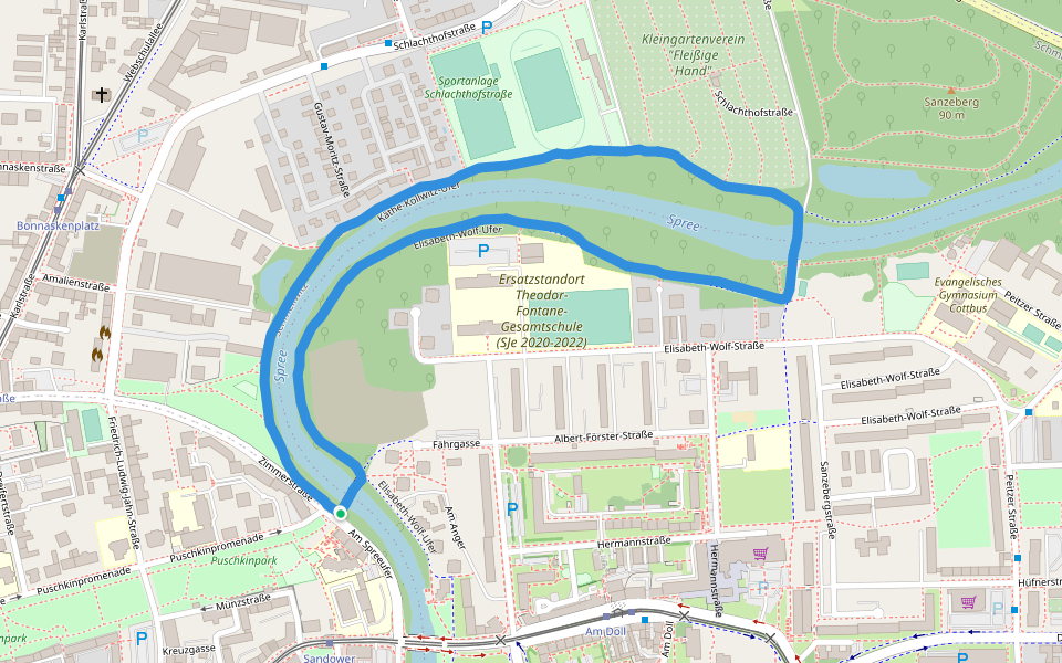 Sportanlage Schlachthofstraße walking route map in Cottbus