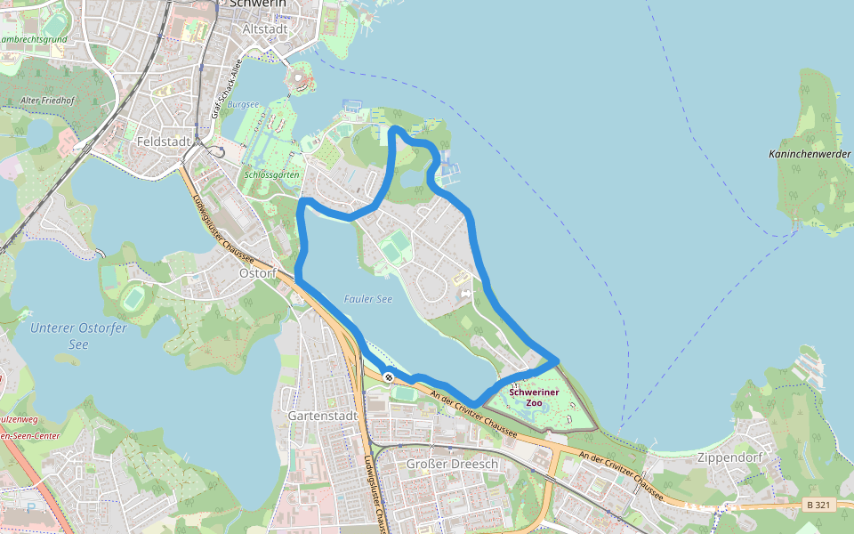 Fauler See walking route map in Schwerin