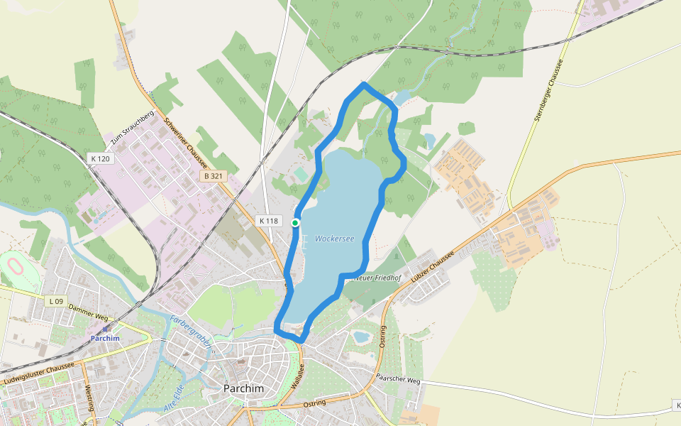 Wockersee walking route map in Parchim