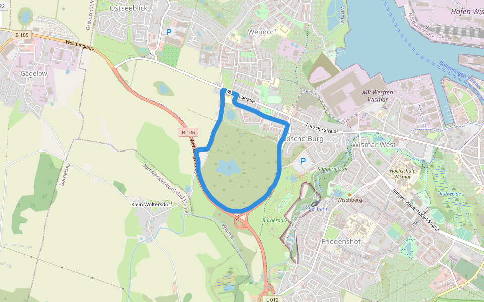 Bürgerpark walking route map in Wismar