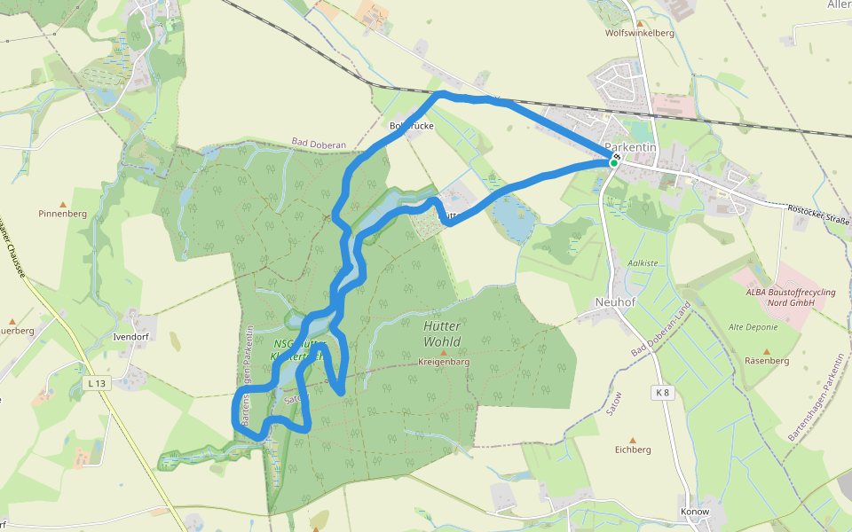 Bollbrücke walking route map in Bartenshagen-Parkentin