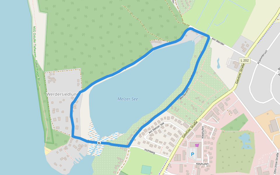 Melzer See walking route map in Waren (Müritz)
