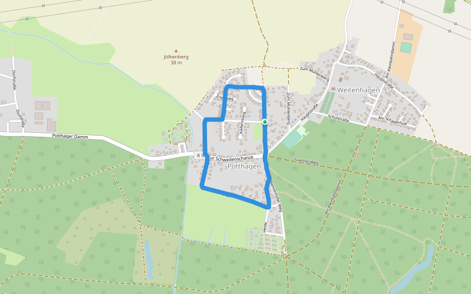 Potthagen walking route map in Weitenhagen