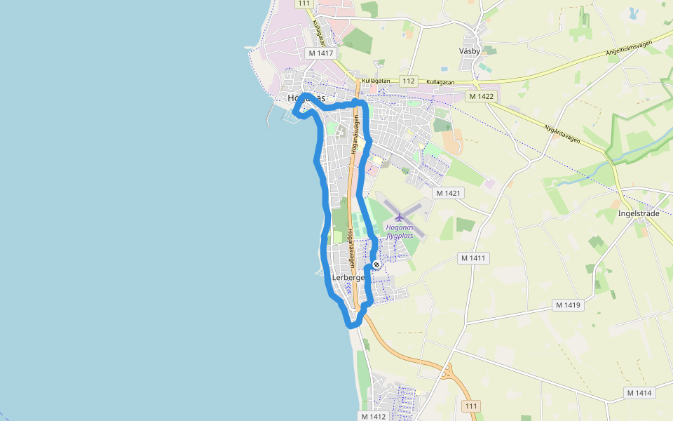 Svanenäck-Lerberget-Höganäs walking route map in Höganäs