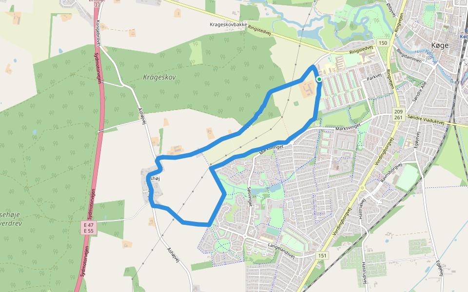 Krageskov walking route map in Køge