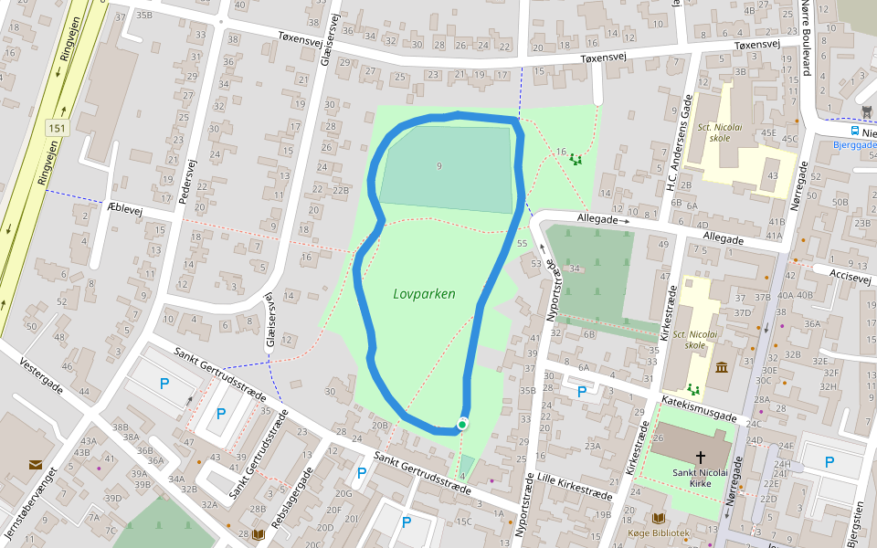 Lovparken walking route map in Køge