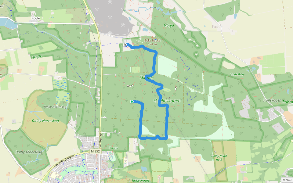 Skrylle walking route map in Södra Sandby