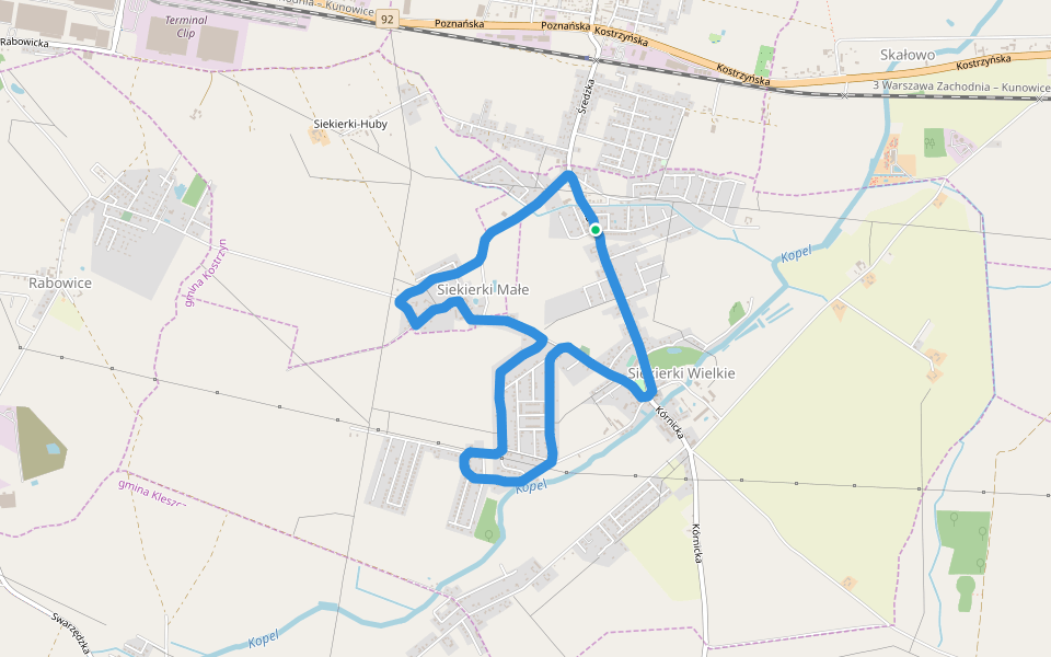 Skwer Powstańców Wielkopolskich walking route map in Siekierki Wielkie