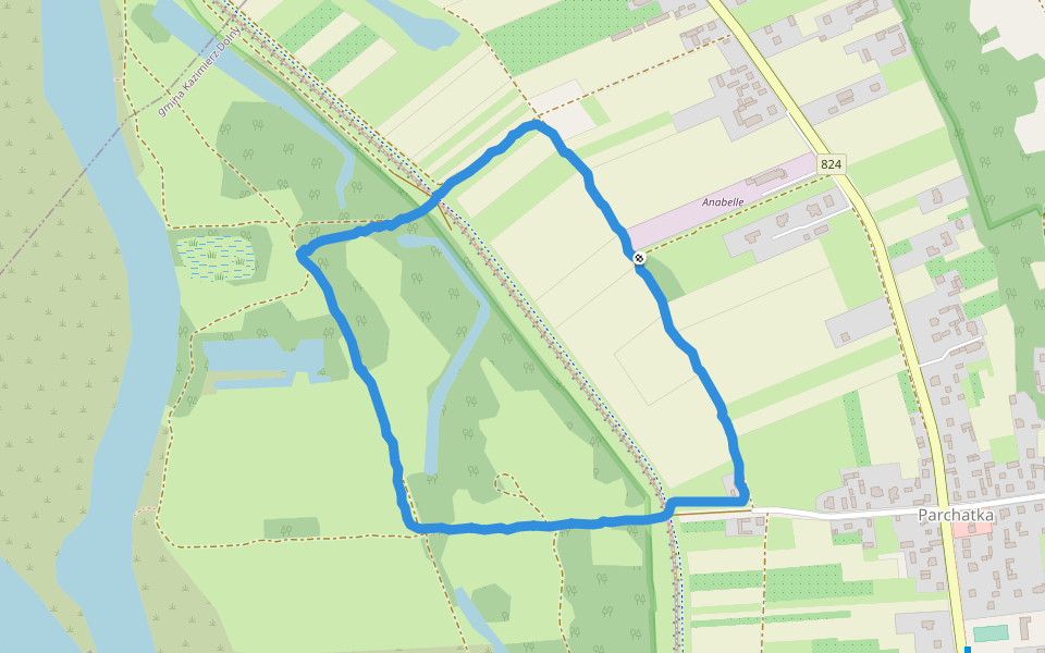Kazimierski Park Krajobrazowy walking route map in Parchatka